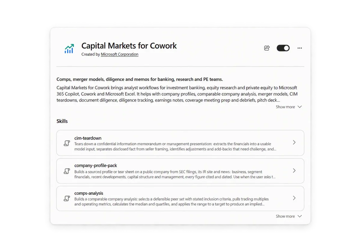 Cowork の Capital Markets プラグインの画面